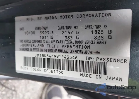 2009 Mazda Mazda3 S Sport из США, поврежденный, VIN JM1BK344991243346